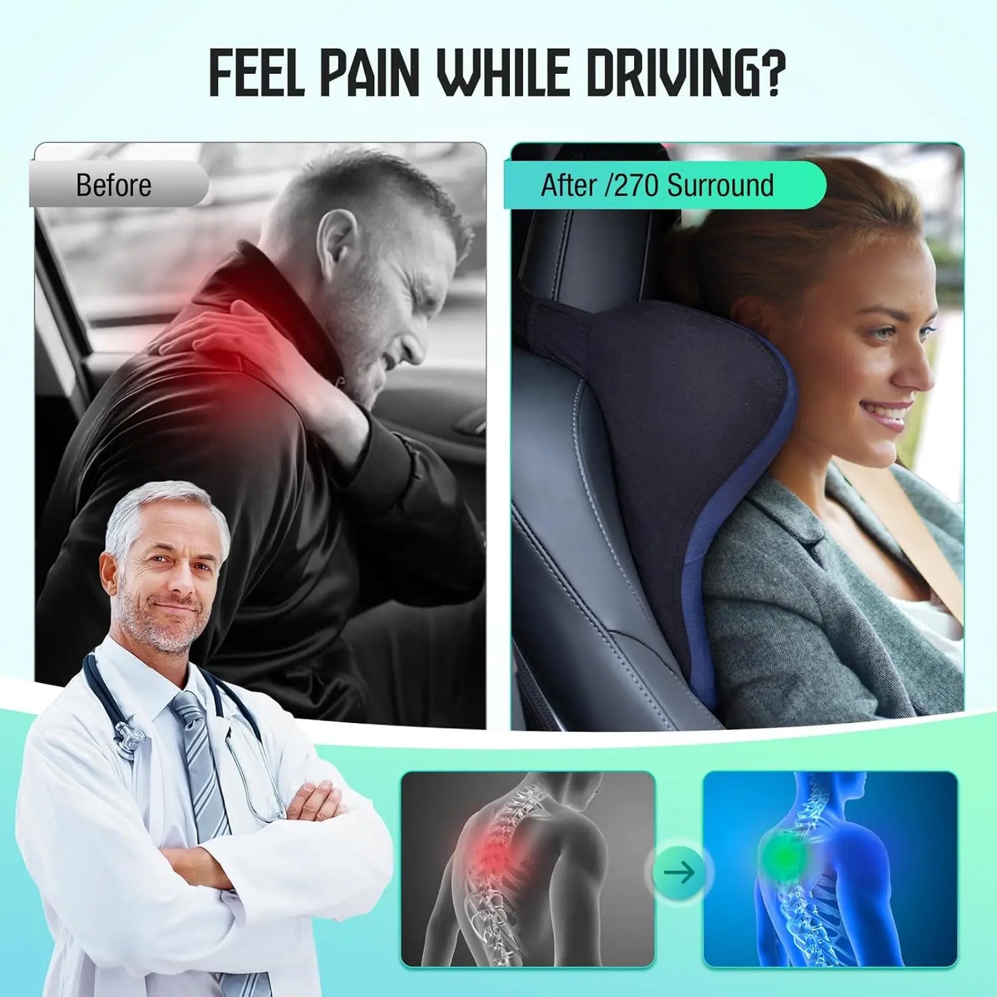 Memory Foam Car Neck Pillow Headrest With Ergonomic Design