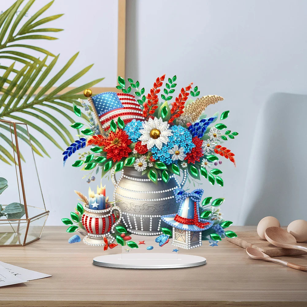 American Flag Diamond Painting Tabletop Ornaments Kit Flower Vase Single Side for Adults Beginners