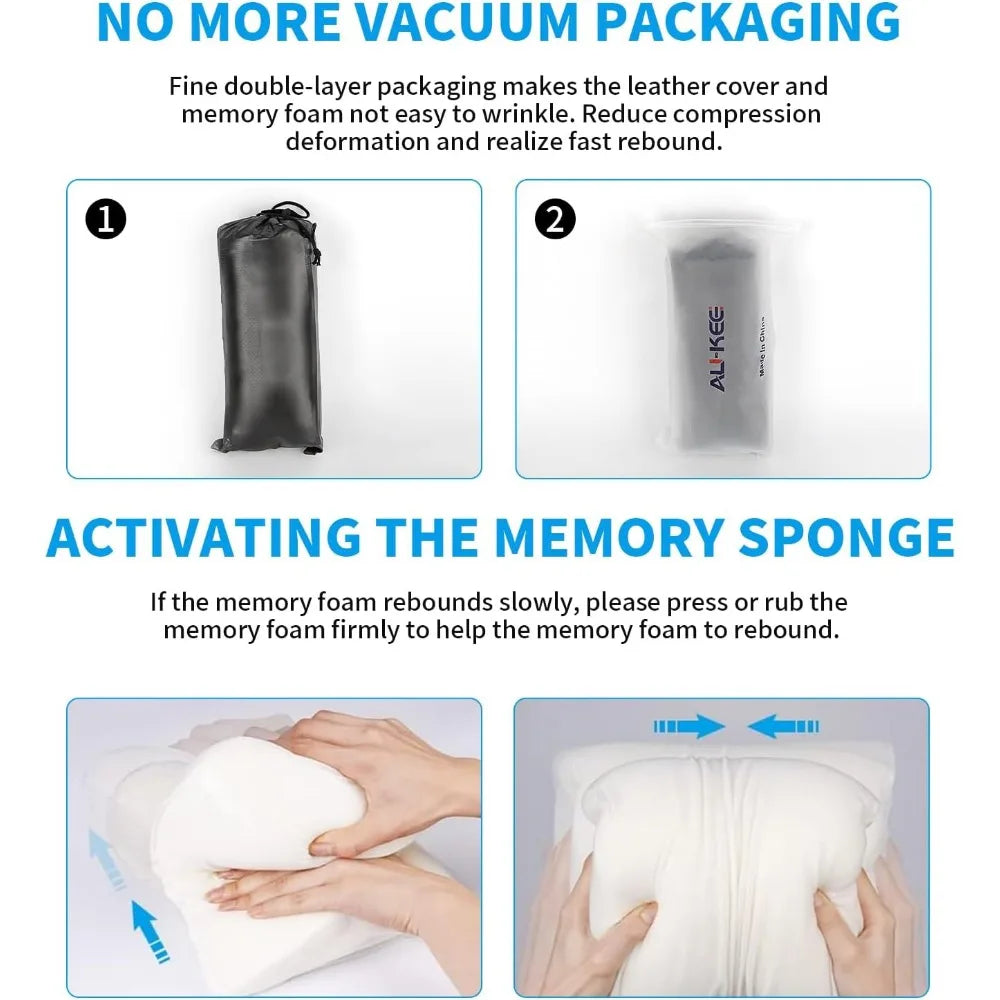 Genuine Leather Car Headrest Pillow Memory Foam Cushion 2