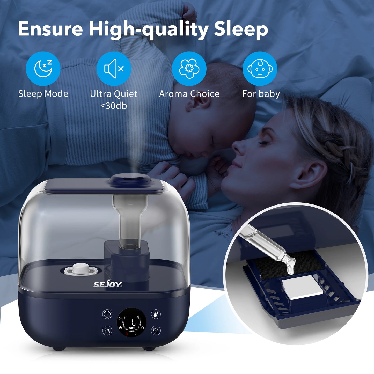 Sejoy 5L Ultrasonic Humidifier for Home and Bedroom Use