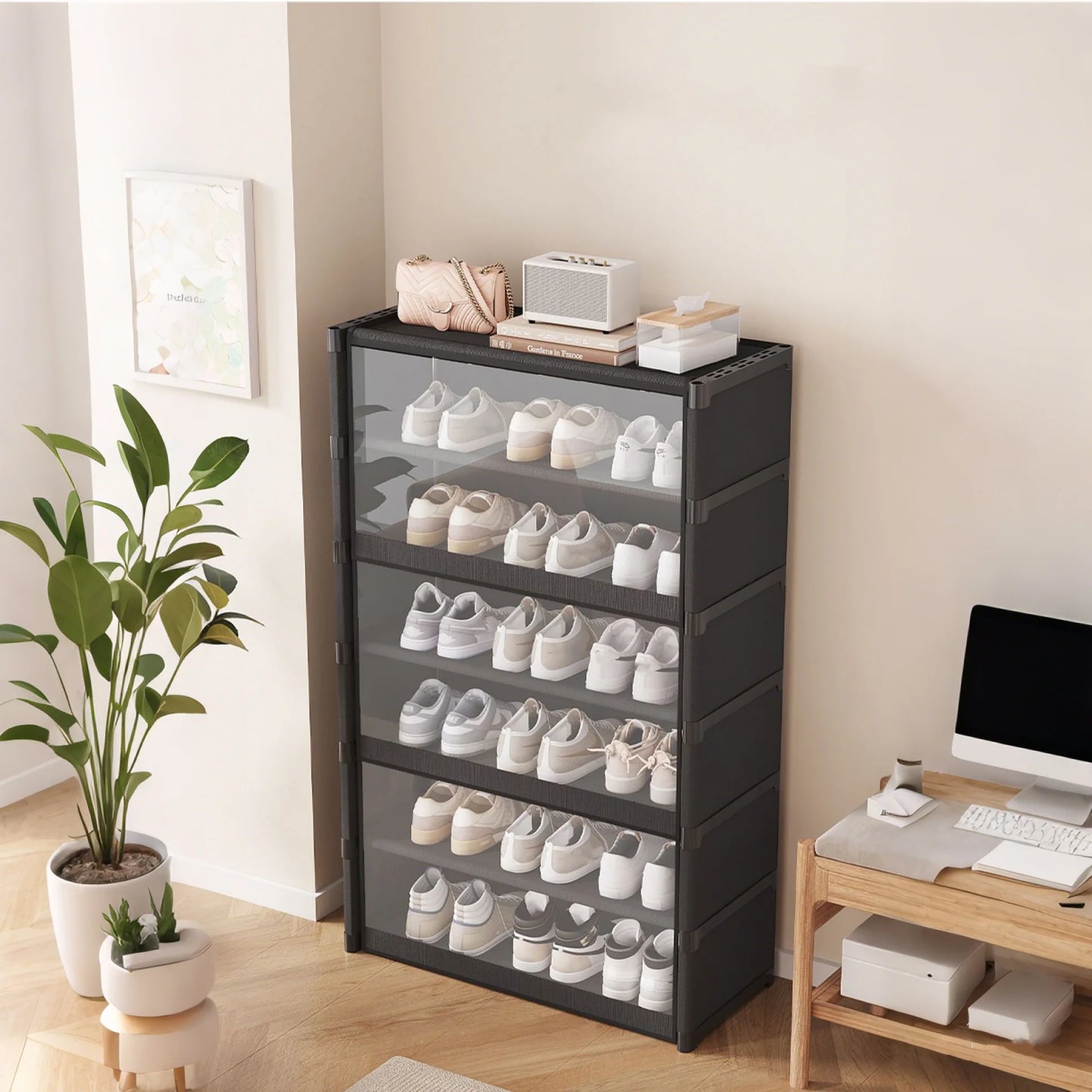 Display Cabinet Shoe Rack Handbag Organizer Clear Door