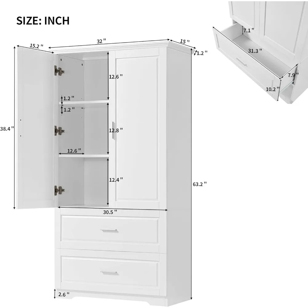 White Wide Storage Cabinet with Drawers and Doors Tall