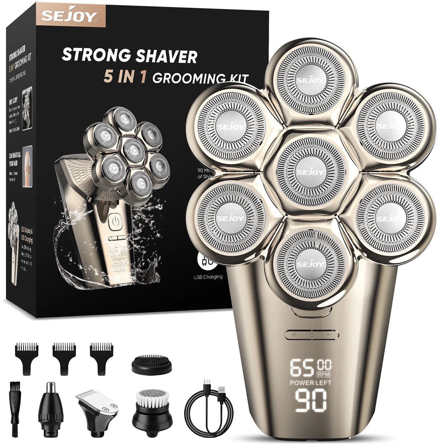 Sejoy 5 In 1 Electric Head Shaver for Bald Men 7D Cordless