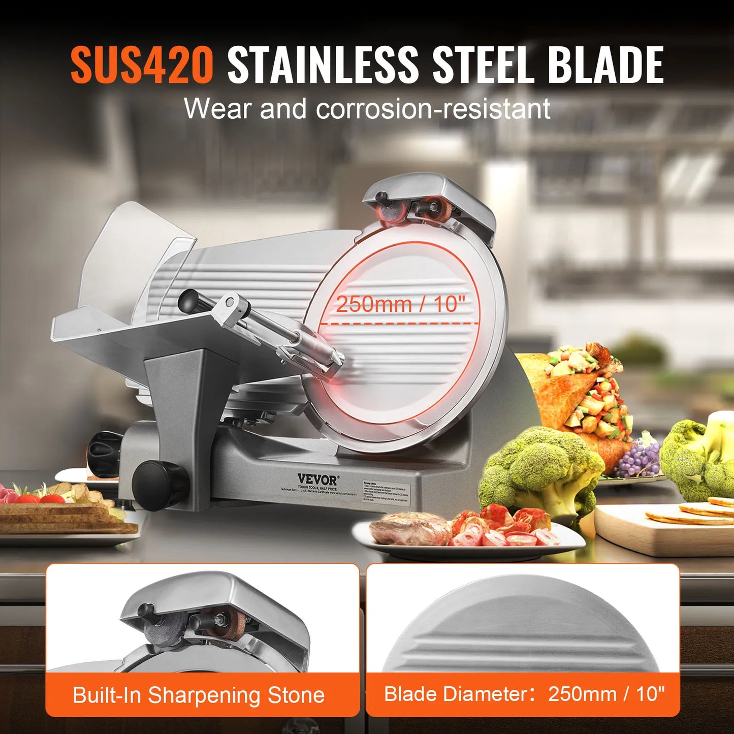 Vevor 340W Meat Slicer Stainless Steel Sharpening Stone