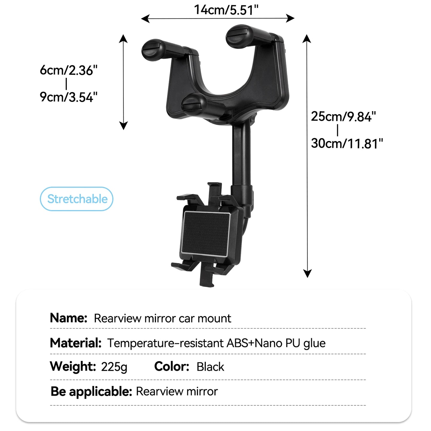 Car Phone Holder Clip Rear View Mirror Mount Adjustable