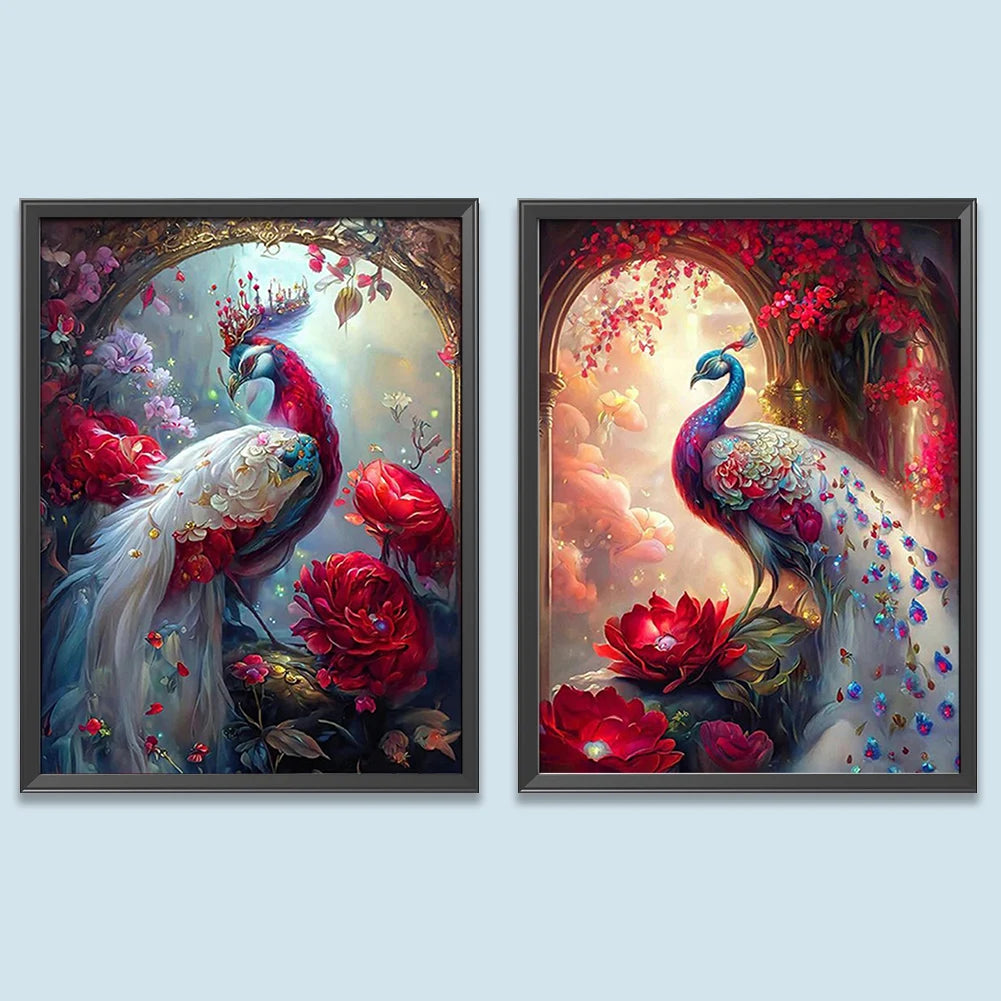 2pcs 5D DIY Full Round Drill Diamond Painting Ornate Peacock Kit Home Decor New Year Gift