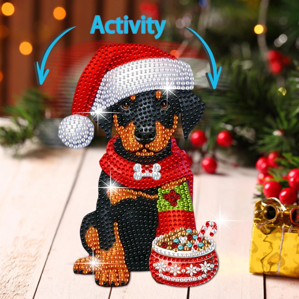 Xmas Acrylic Shaking Head Doberman Pinscher Diamond Painting Desktop Art Kit Tabletop Decoration