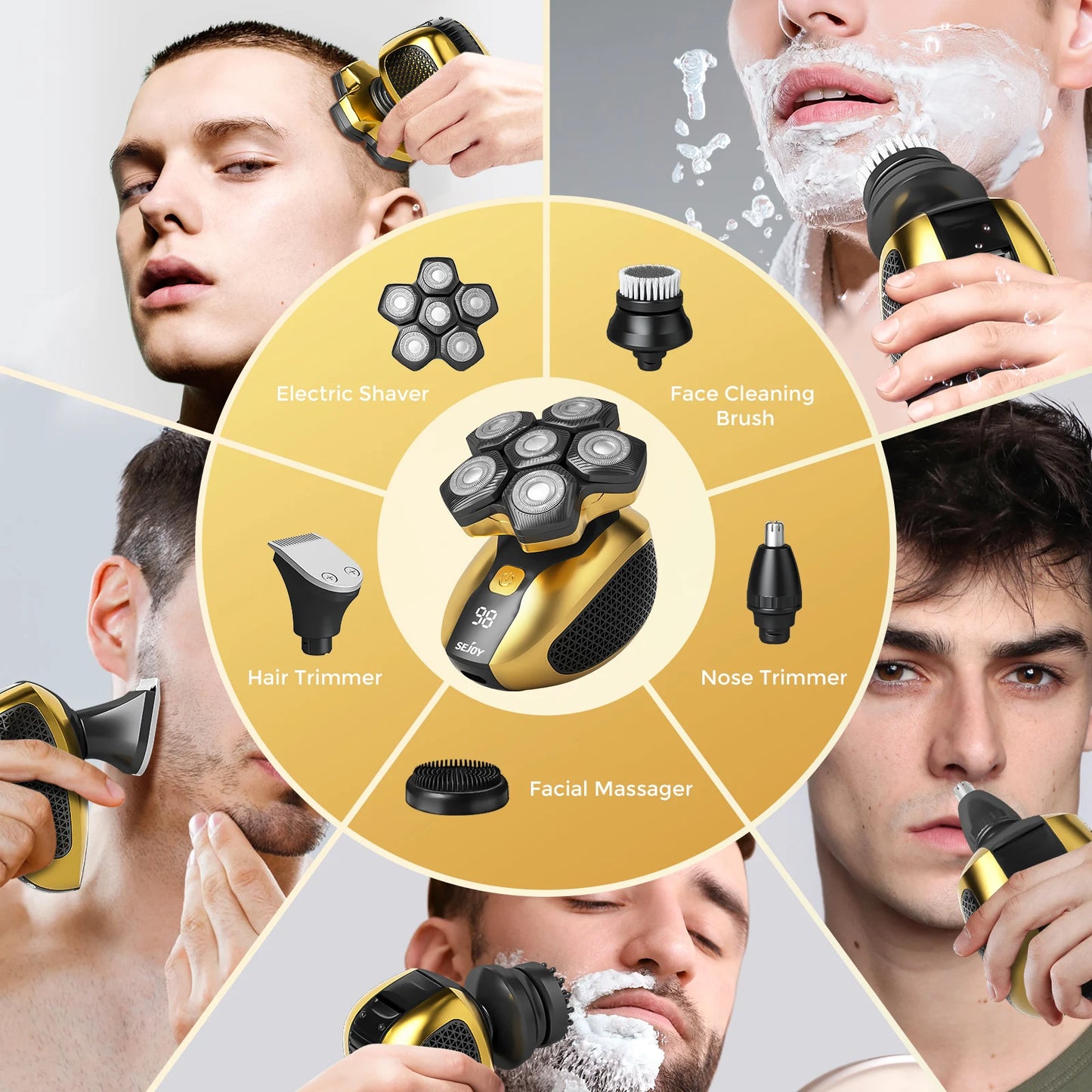 Sejoy 6D Floating Men Electric Shaver Wet Dry Beard Trimmer