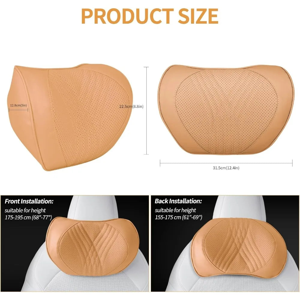 Palomino Brown Leather Car Neck Pillow Memory Foam Headrest