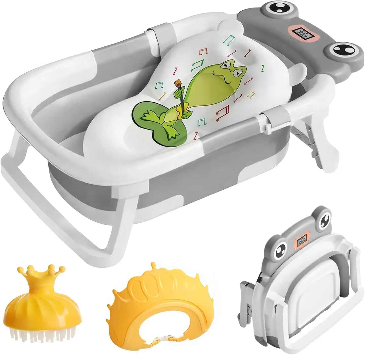 Foldable Baby Bath Tub with Cushion and Thermometer Set