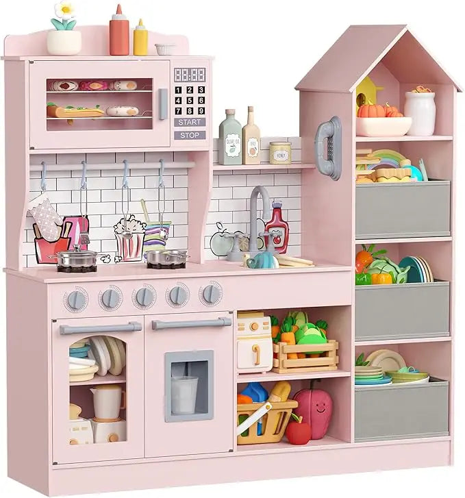 Wooden Play Kitchen For Kids With Realistic Appliances