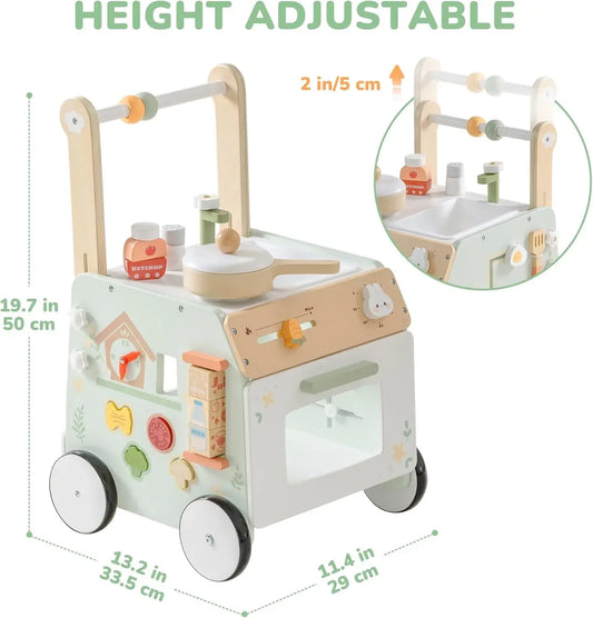 Robud Adjustable Height Wooden Baby Walker Push Toy for Kids