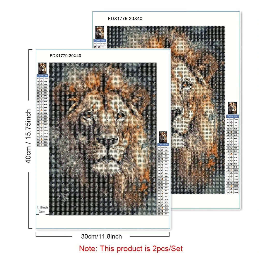 2Pcs Set Lion Face Watercolor Diamond Painting Adult Animal Art Mosaic Cross Stitch Kit Rhinestone DIY Home Decor