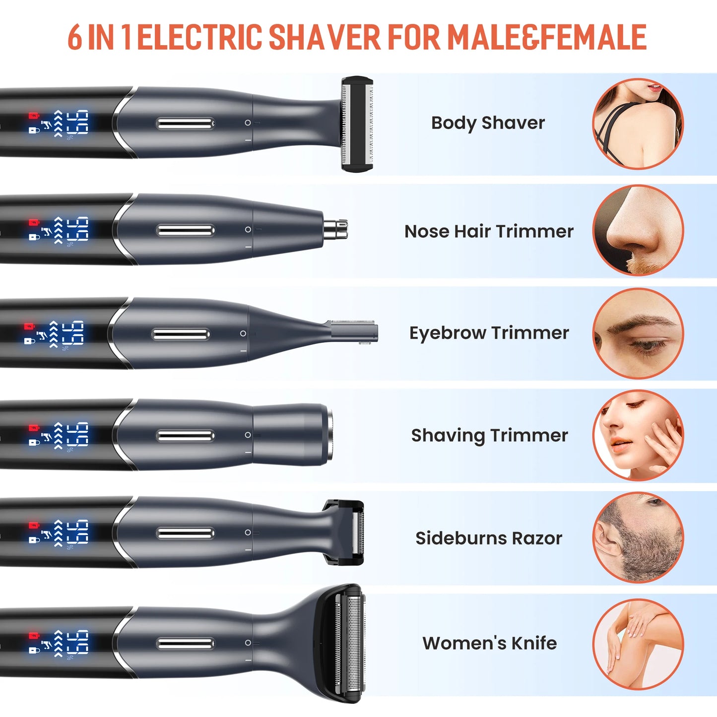 6 In 1 Women Electric Razor Epilator For Body Face Bikini