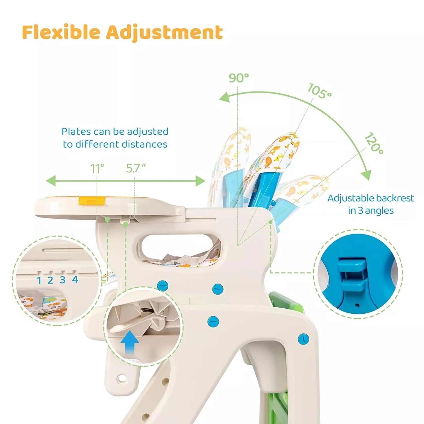 Sejoy 3-in-1 Baby High Chair Adjustable Backrest for Feeding