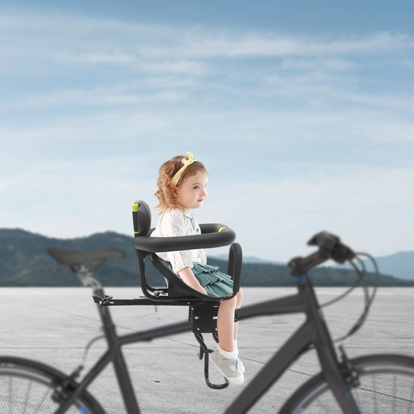 Black Child Bike Seat for Mountain Bikes Adjustable Safety Seat