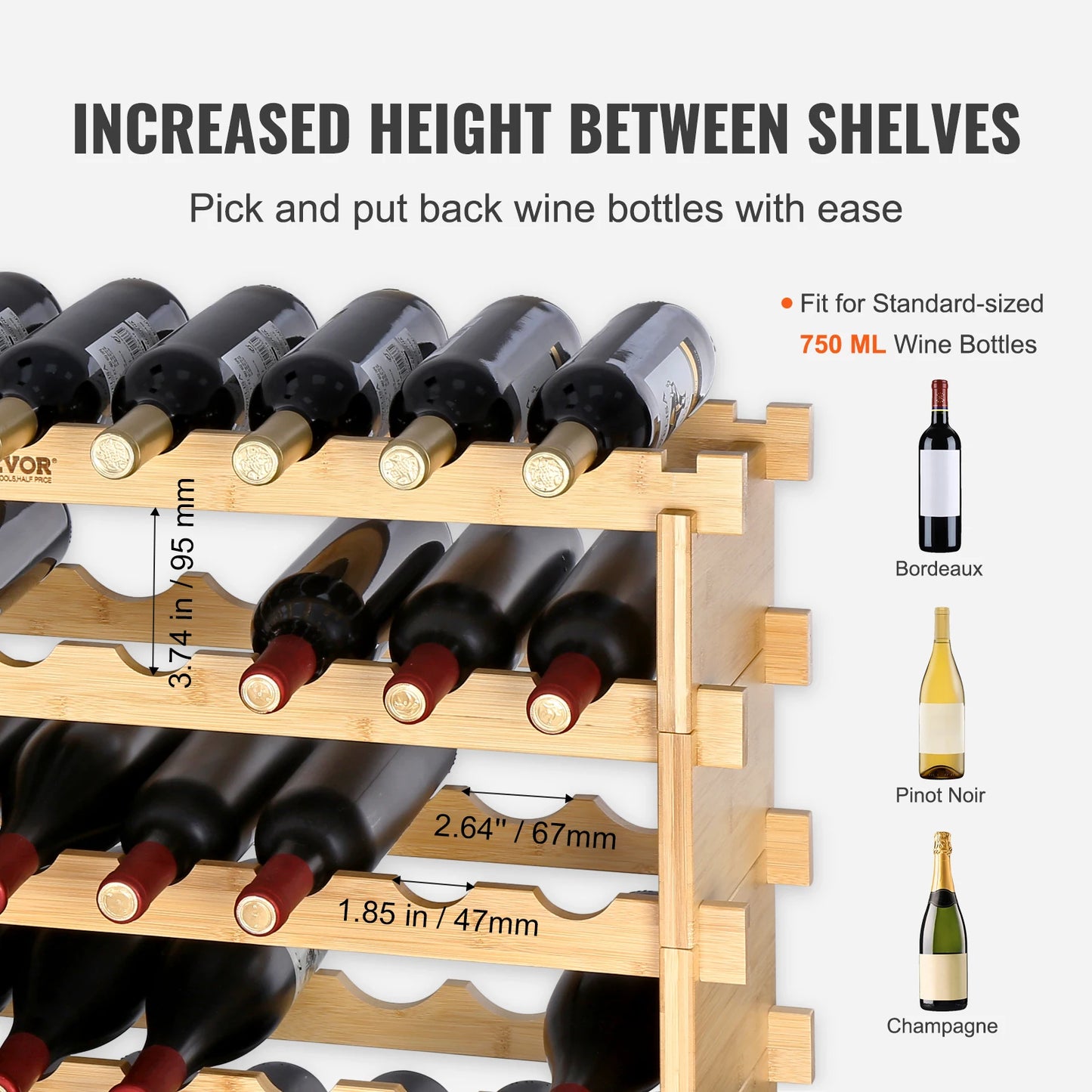Bamboo 8 Tier Stackable Wine Rack 48 72 Bottles Storage