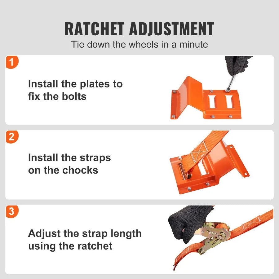 Wheel Chock Tie Down Kit With Heavy Duty Trailer Straps