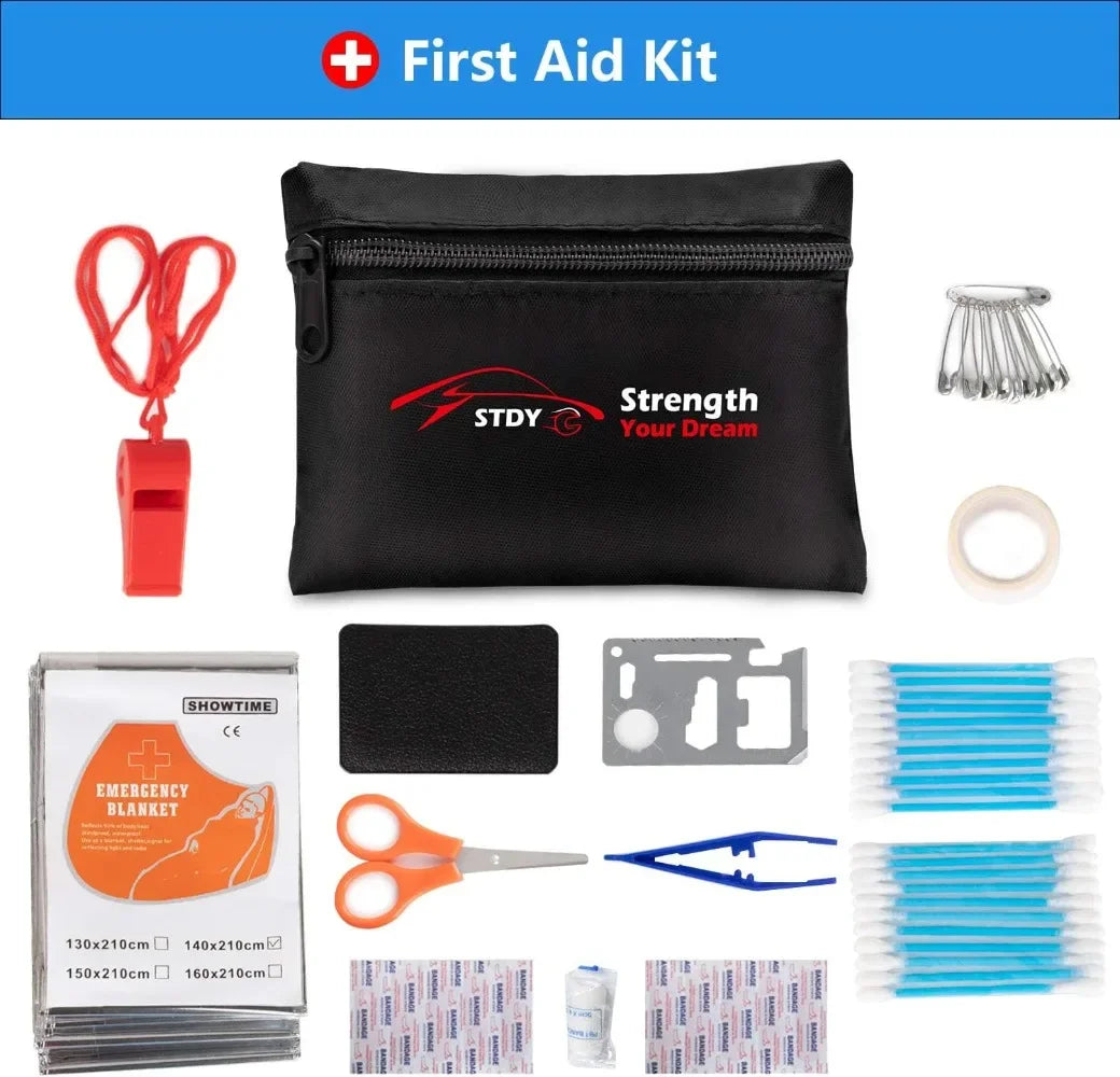 Car Roadside Emergency Kit With Jumper Cables And Tow Rope
