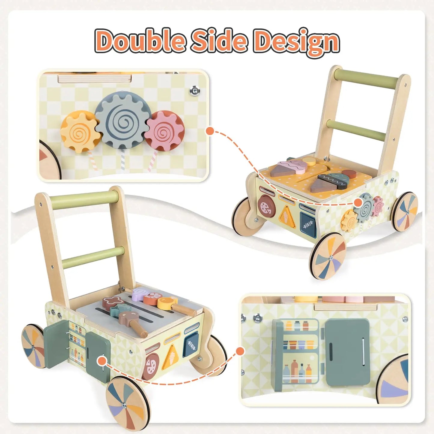 Wooden Baby Push Walker Kids Play Kitchen Activity Center