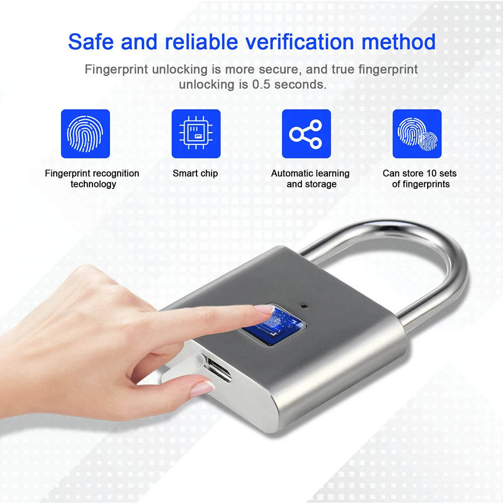 O10 Smart Fingerprint Padlock Waterproof Biometric Lock USB