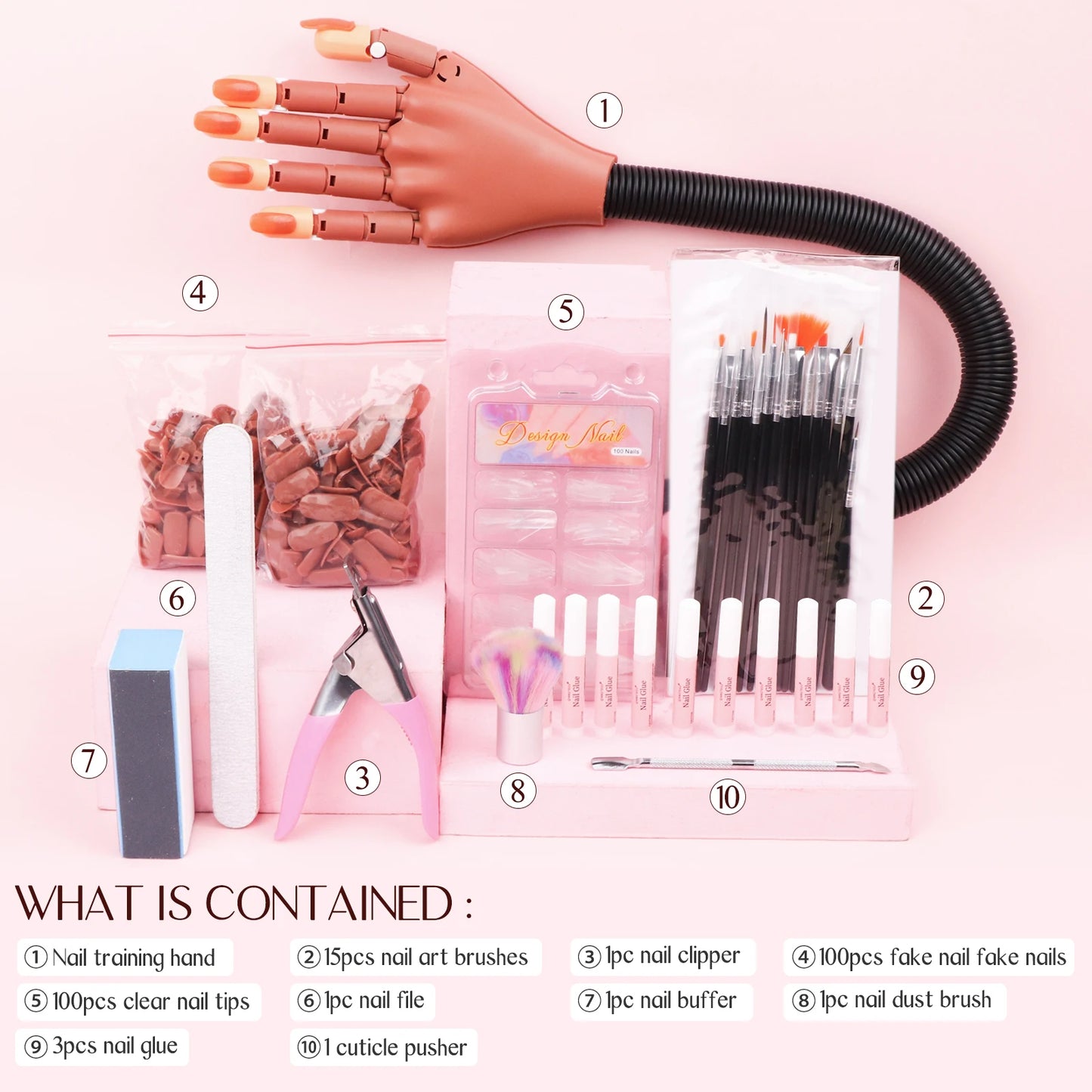 Saviland Nail Practice Hand Set With 200 Tips Glues Brush