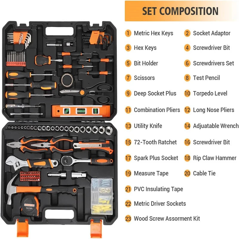 247 Piece Tool Set Home Auto Repair Kit Plastic Toolbox