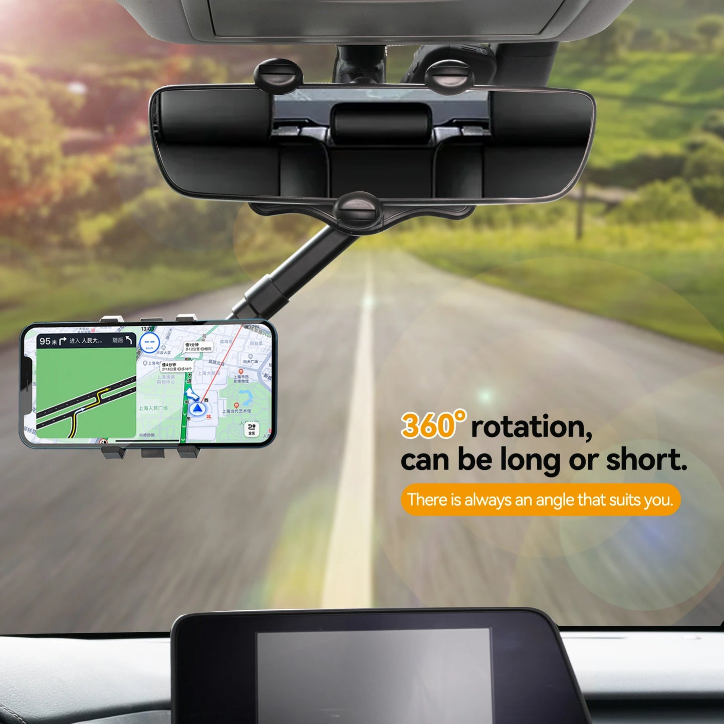 Car Phone Holder Clip Rear View Mirror Mount Adjustable