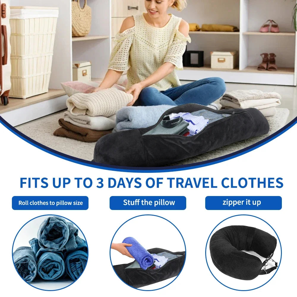 Travel Neck Pillow With Fillable U Shaped Pillowcase Bag