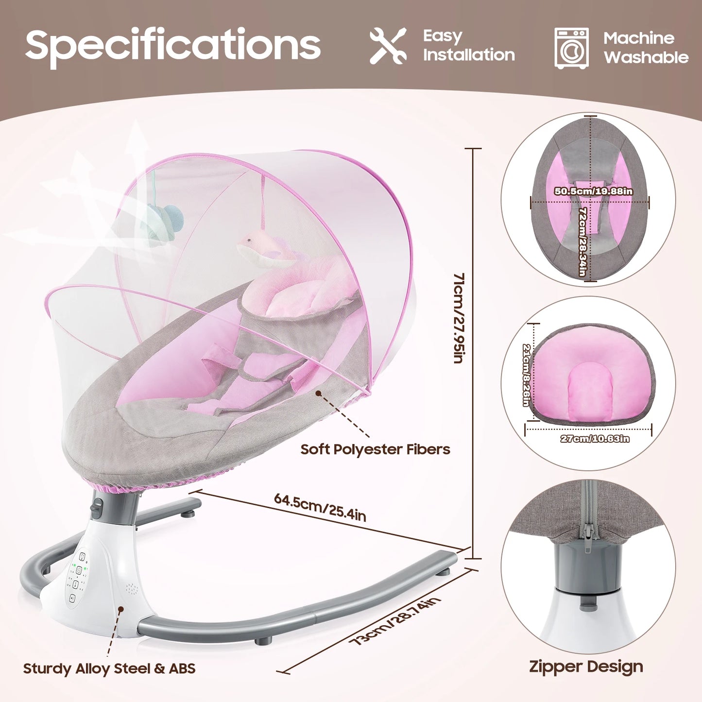 4 Speed Auto Smart Baby Swing With Remote Mosquito Net