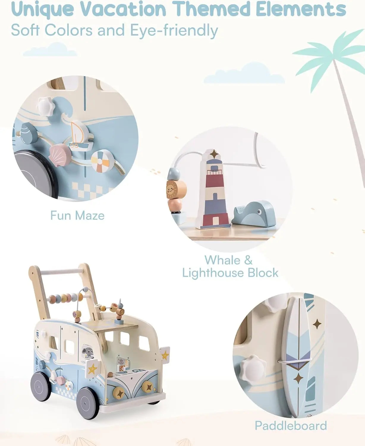 Robotime Wooden Baby Walker with Wheels for Boys and Girls