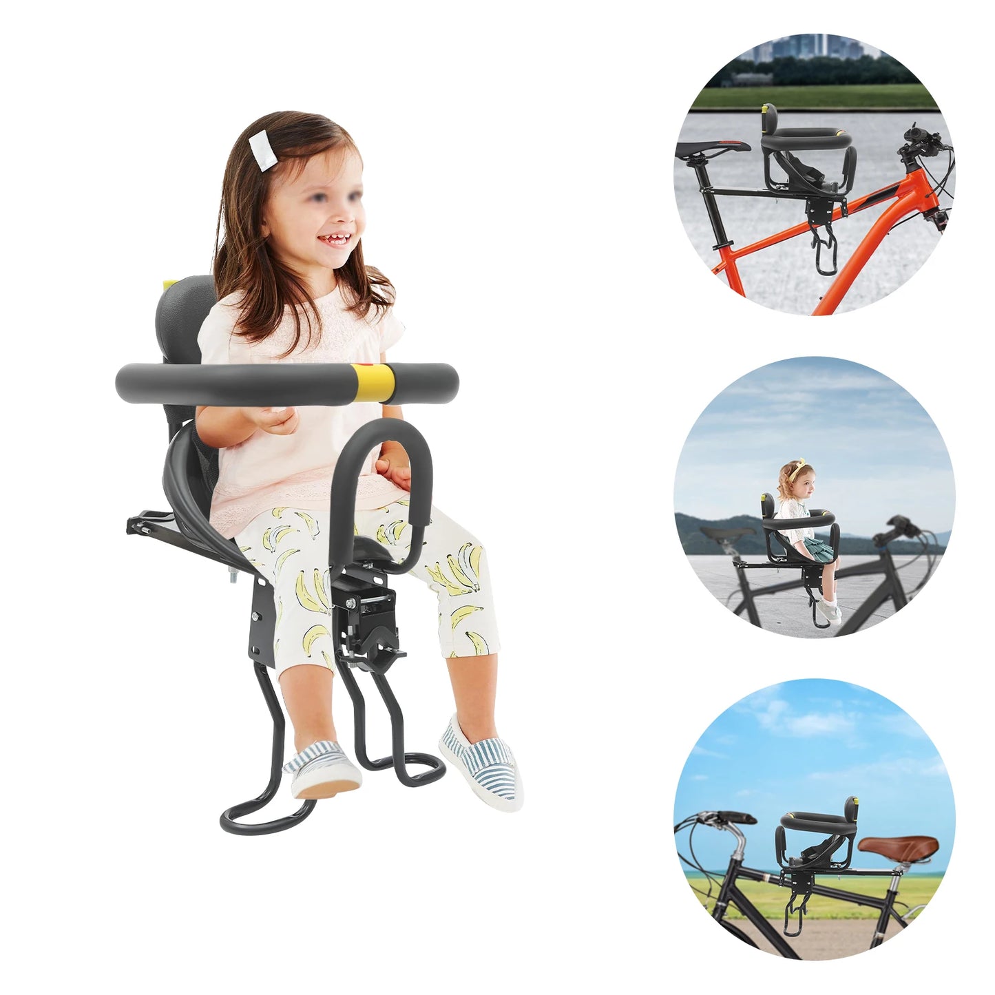 Black Child Bike Seat for Mountain Bikes Adjustable Safety Seat