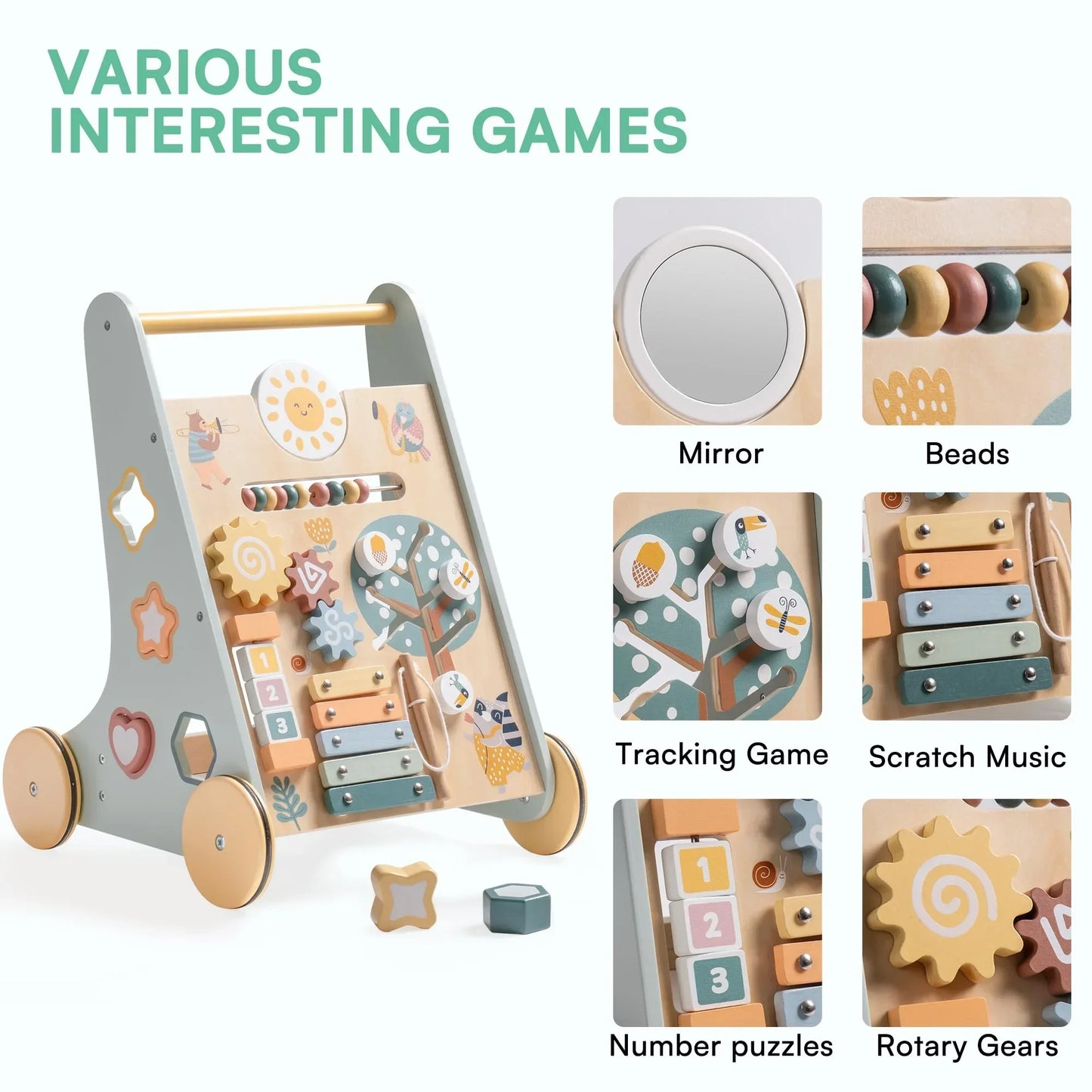 Robotime Robud Wooden Baby Walker Montessori Push Toy 49x37cm