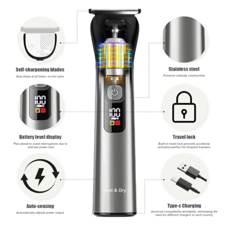 5in1 Beard Trimmer For Men Stainless USB C Rechargeable