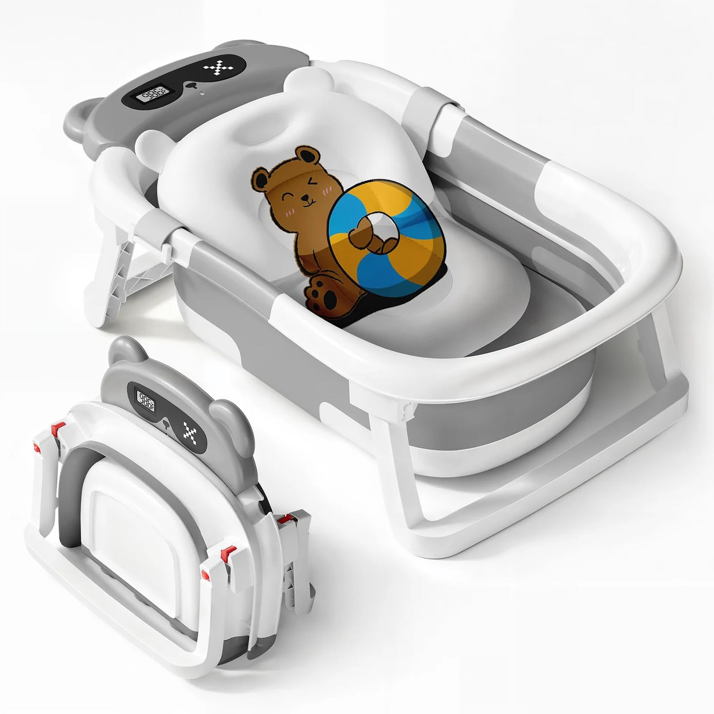 Foldable Baby Bathtub with Soft Cushion and Thermometer