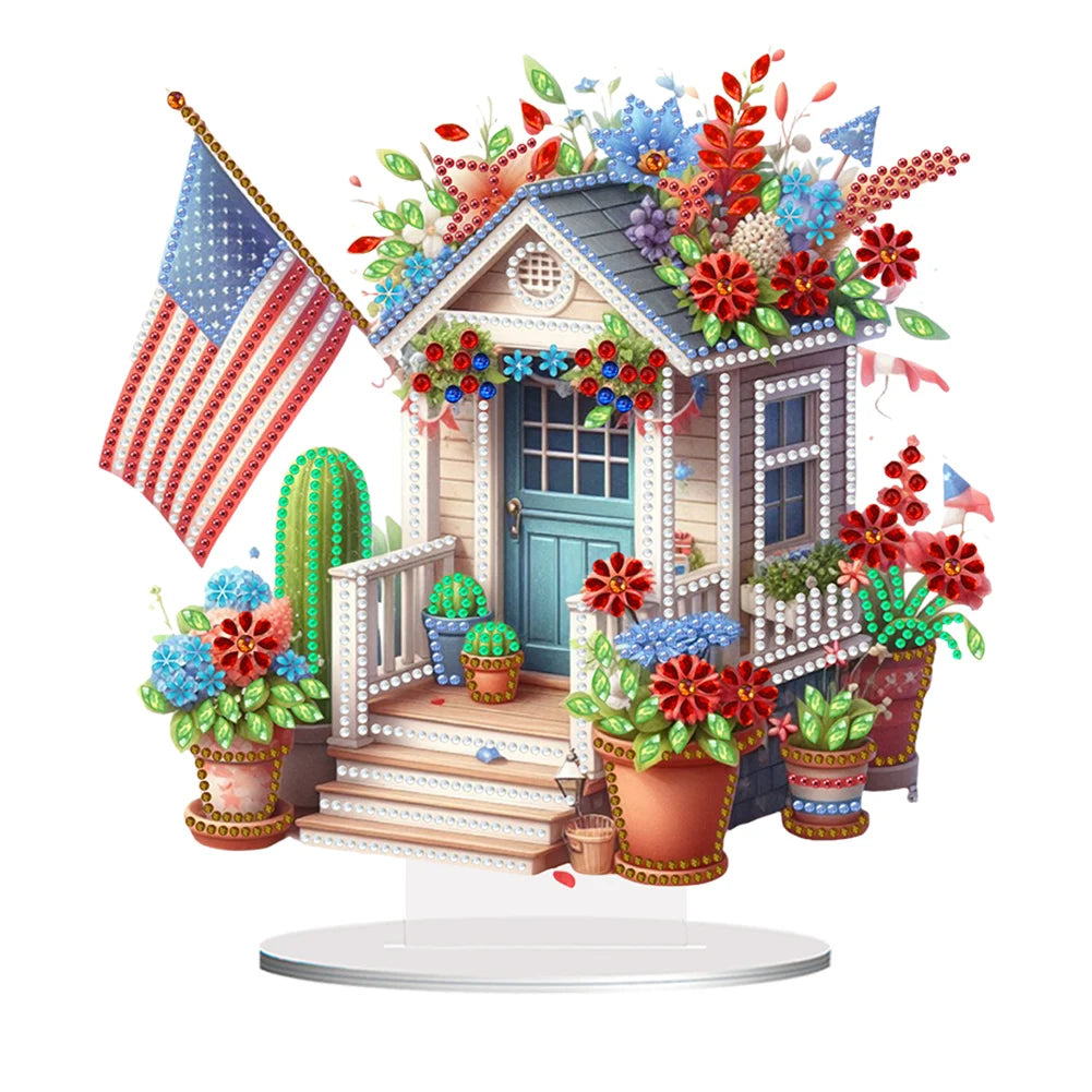 American Flag Diamond Painting Tabletop Ornaments Kit Flower Vase Single Side for Adults Beginners