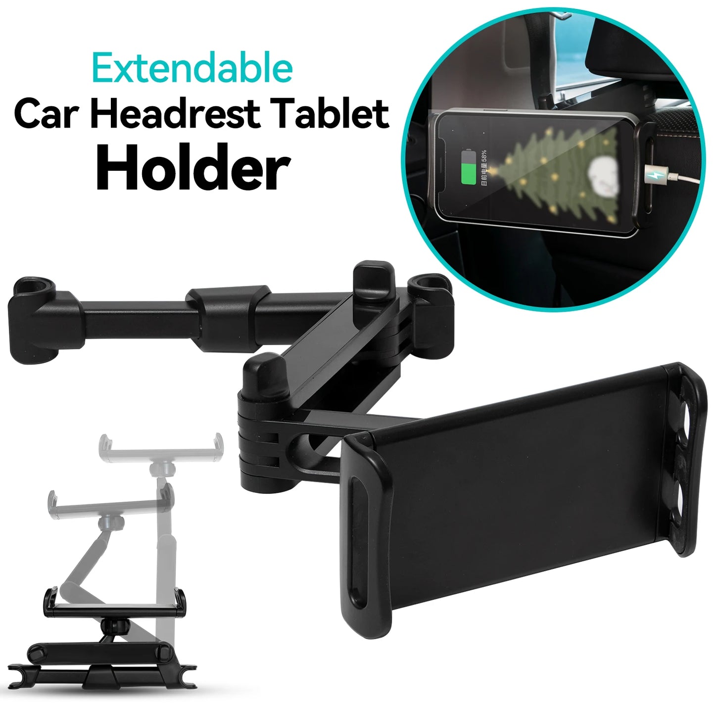 Flexible 360 Rotating Car Headrest Tablet Mount for iPad