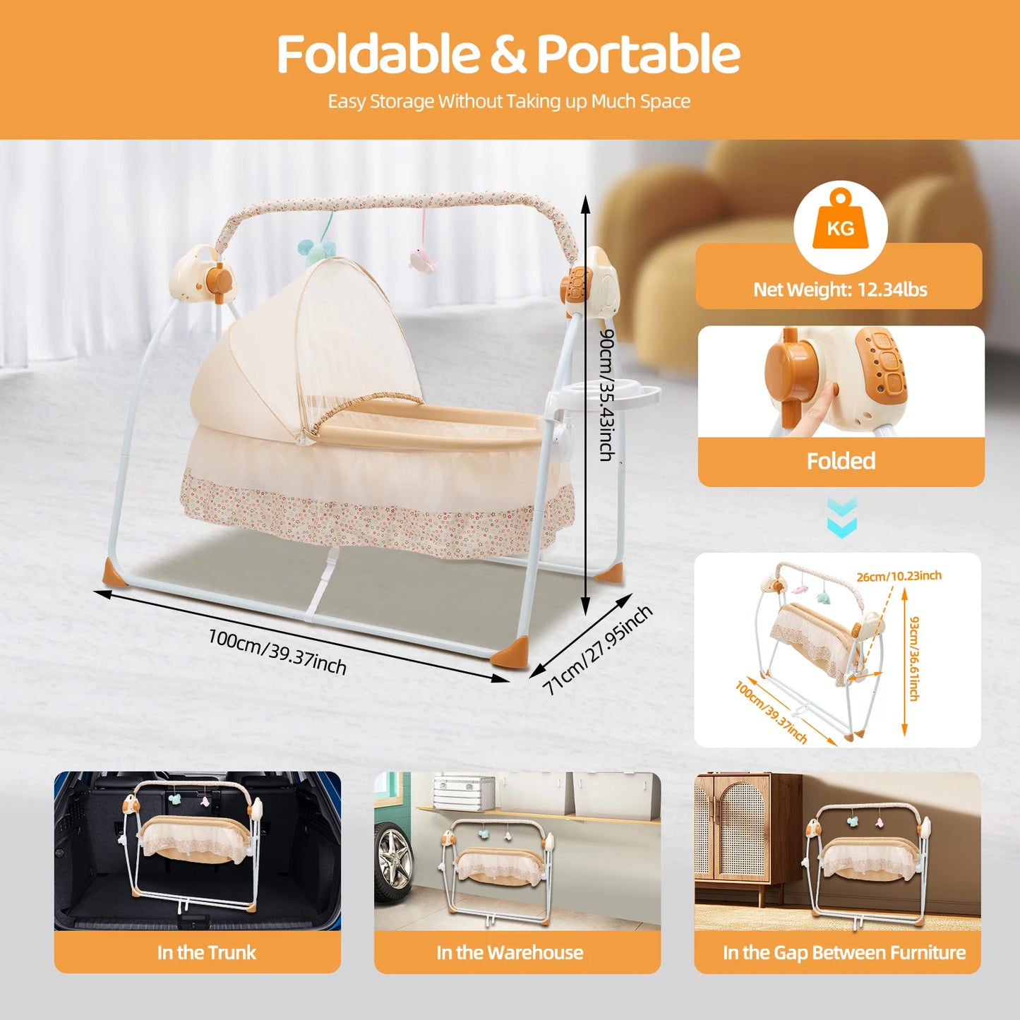 Electric Baby Crib Cradle with Remote Control for Infants