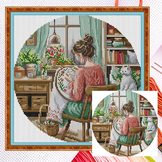 Partial Embroidery Eco Cotton 14CT Figure Cross Stitch Kit