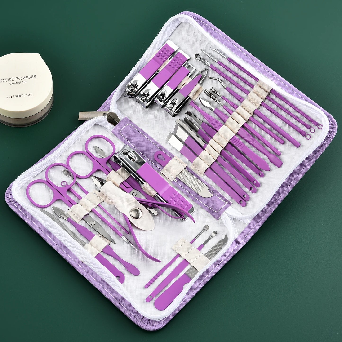Purple Manicure Set Travel Kit Pink Case Stainless Steel