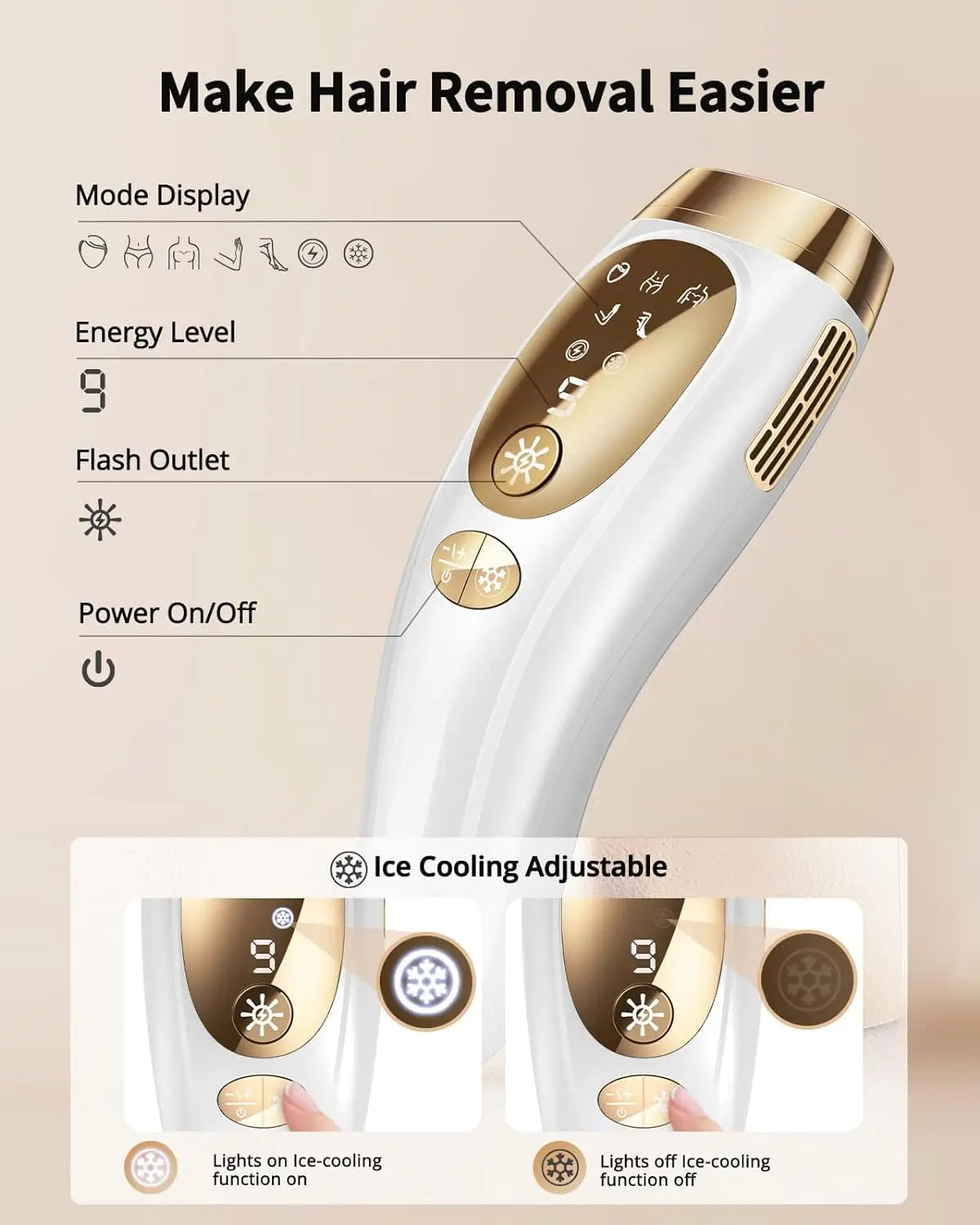 Laser Hair Removal Epilator Ice Cooling For Women Men IPL