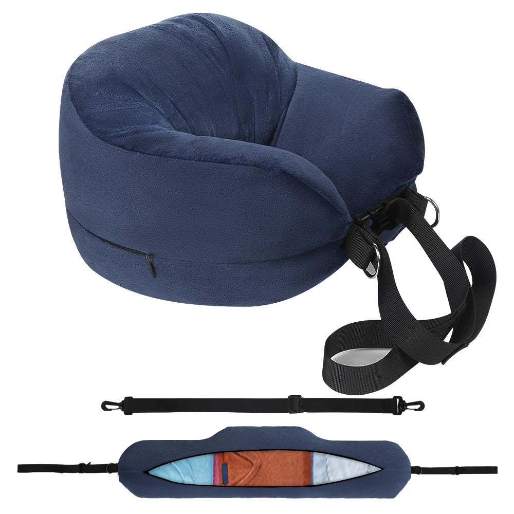 Travel Neck Pillow With Fillable U Shaped Pillowcase Bag