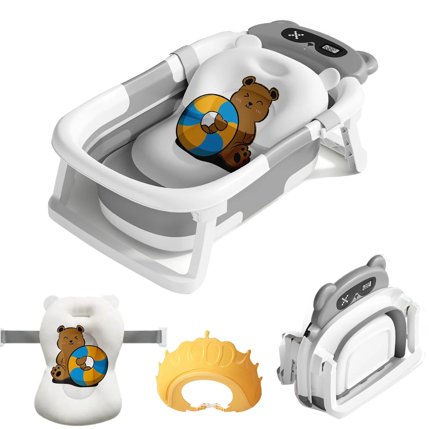 Foldable Baby Bath Tub with Cushion and Thermometer Set
