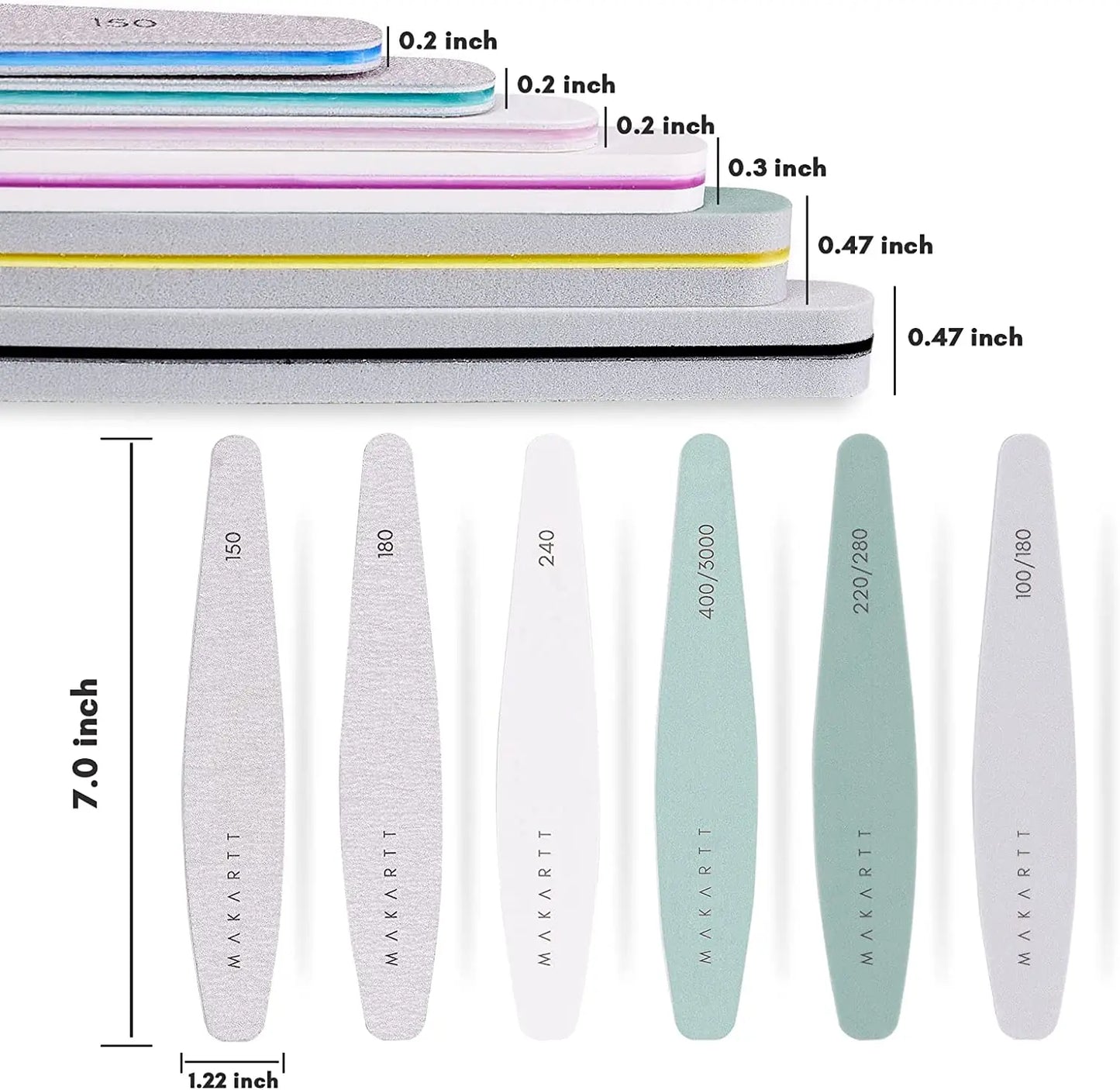 Makartt Nail File Set 6 Pcs Double Sided Grit For Acrylic