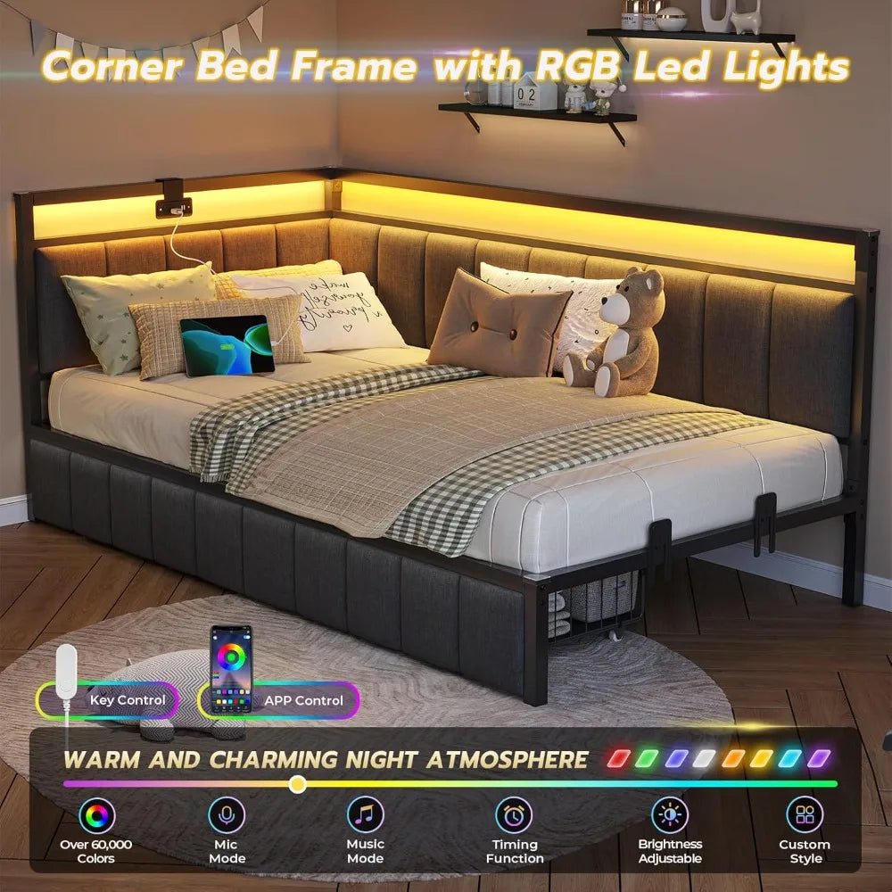 Twin XL Bed Frame With 2 Storage Drawers Charging Station