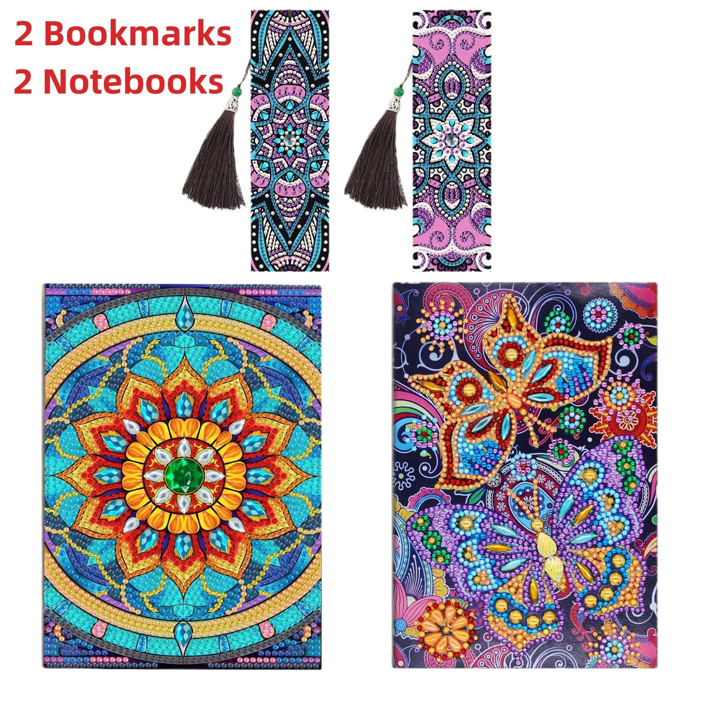 4 Pcs Diamond Art Kits for Adults and Teens with Notebooks and Bookmarks DIY 5D Gem Dots Art Crafts
