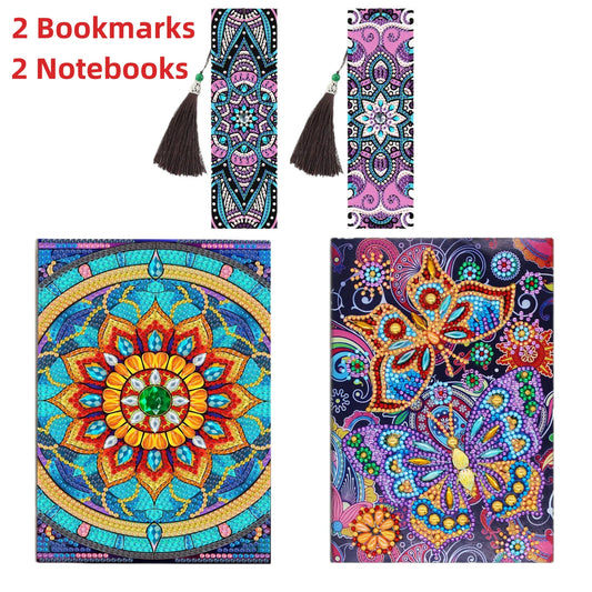 4 Pcs Diamond Art Kits for Adults and Teens with Notebooks and Bookmarks DIY 5D Gem Dots Art Crafts