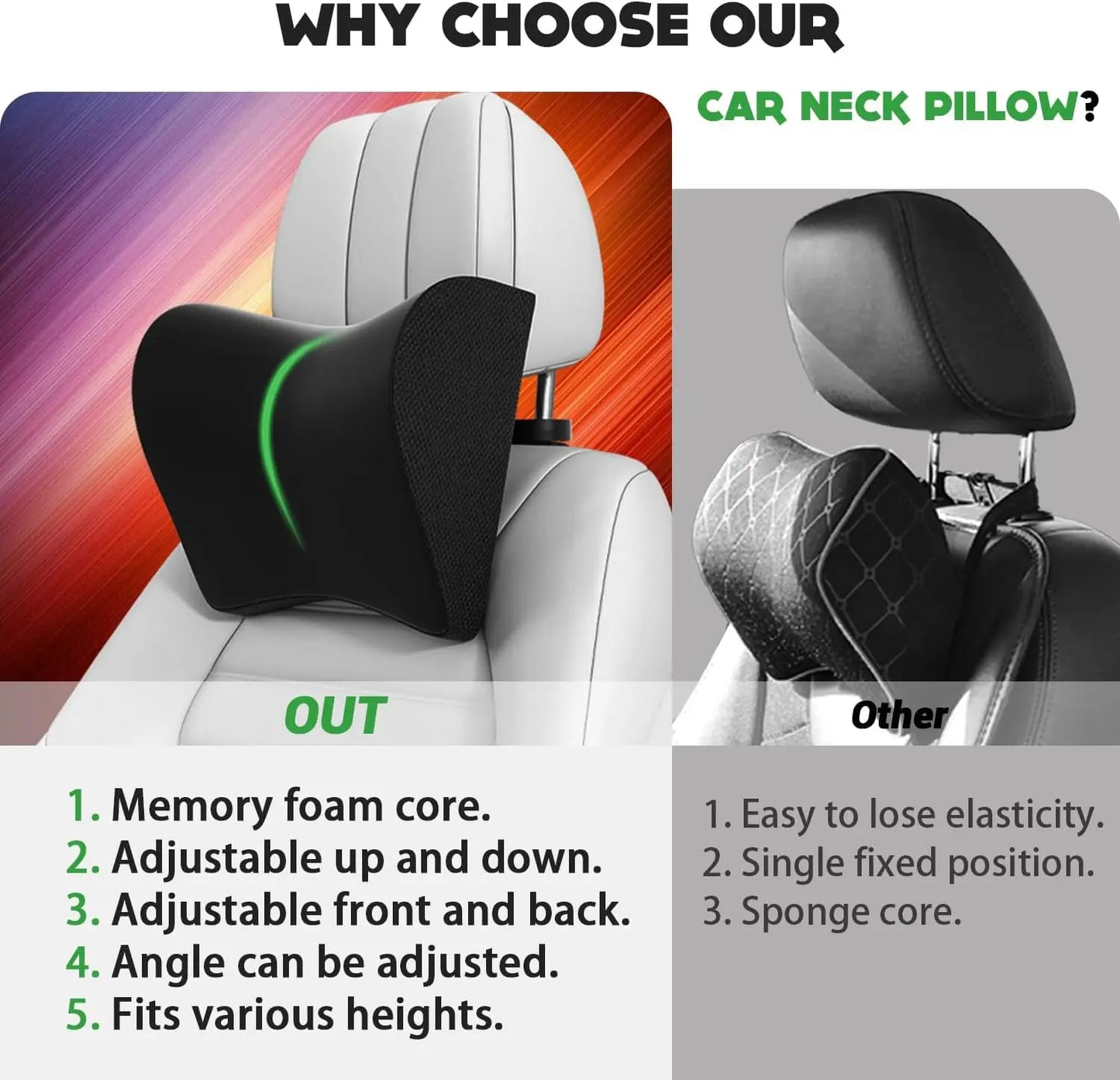 Car Headrest Pillow Memory Foam Cervical Support Velvet