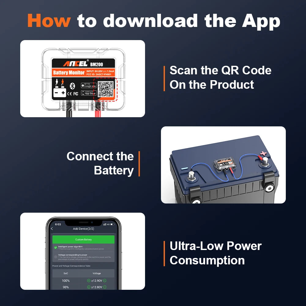Ancel BM200 12V Battery Monitor Bluetooth Car Health App
