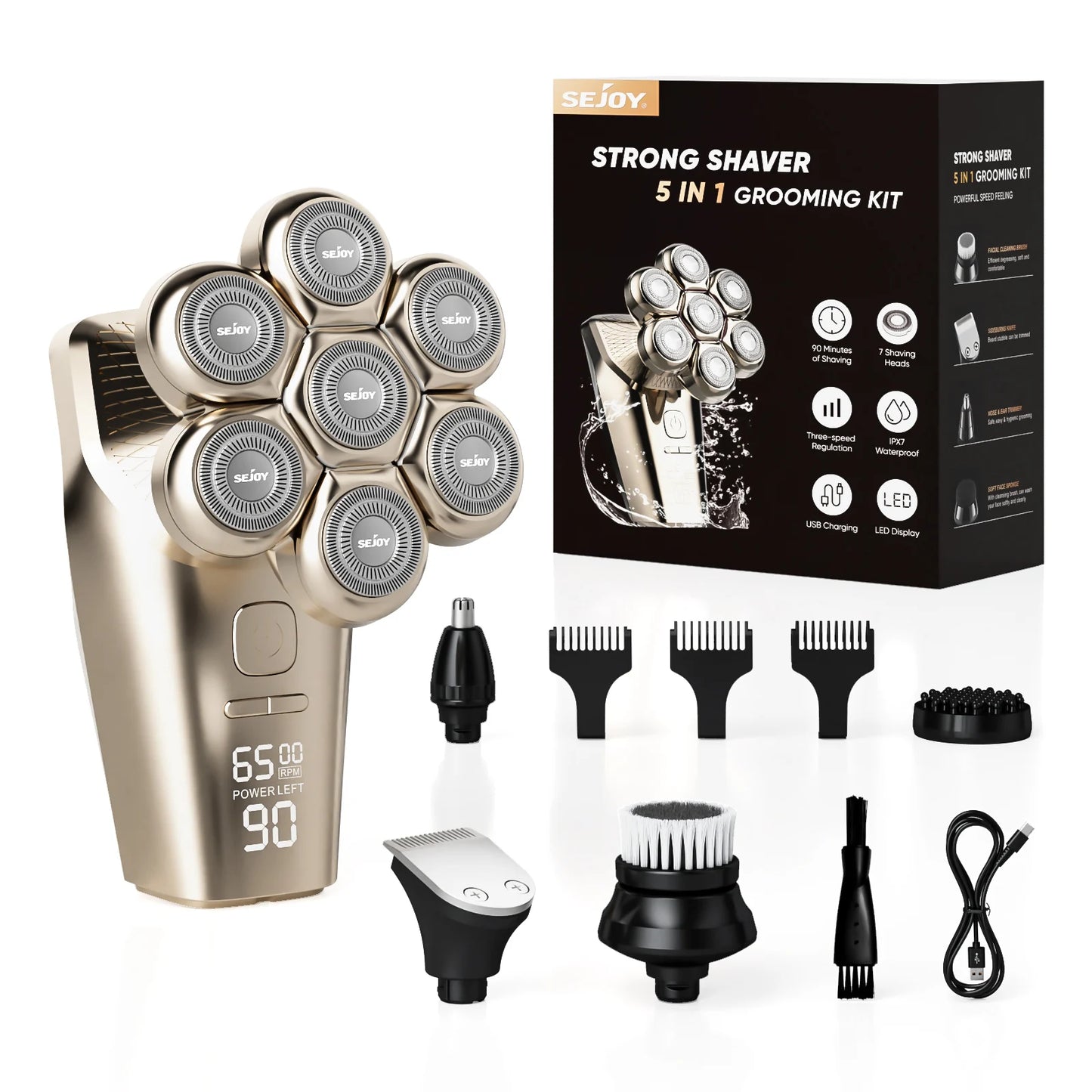 Sejoy 5 In 1 Electric Head Shaver for Bald Men 7D Cordless